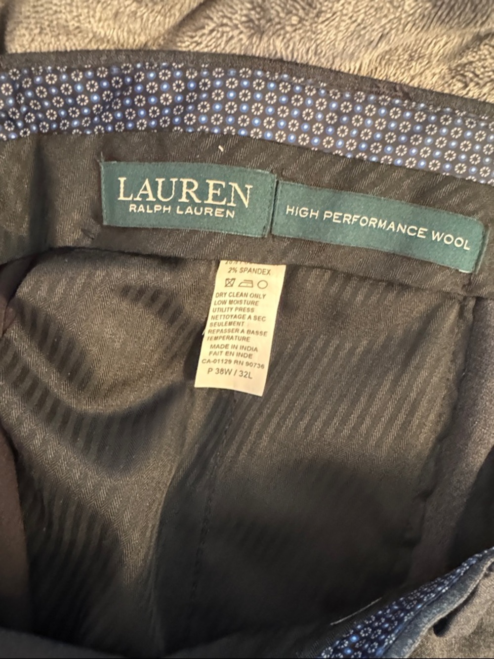 Lauren Ralph Lauren Charcoal Dress Pants with Blue Floral Waistband